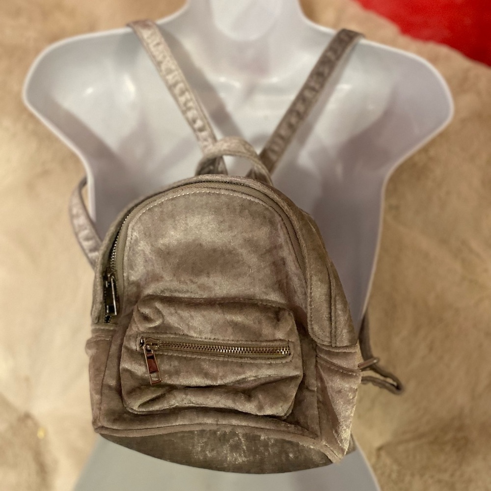 Mini Gray Velvet Backpack - Picture 6 of 7